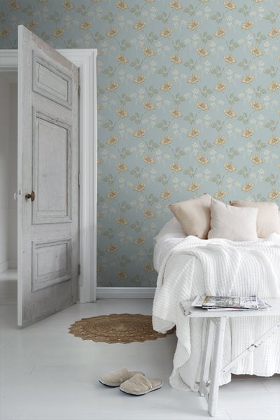 Borastapeter Tapete Blumen Graublau - 53 cm x 10.05 m - 660834