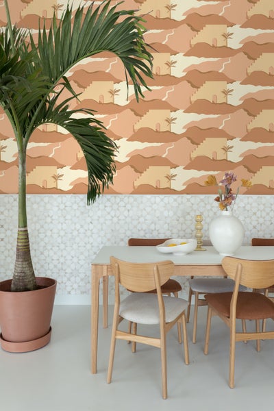 ESTAhome Tapete Mediterrane Häuser Beige und Terrakottarosa - 50 x 900 cm - 139625