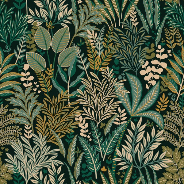 ESTAhome Tapete tropische Blätter und Blüten Grün - 50 x 900 cm - 131661