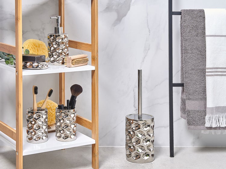Badaccessoires Set 5-teilig TIRUA Keramik Silber