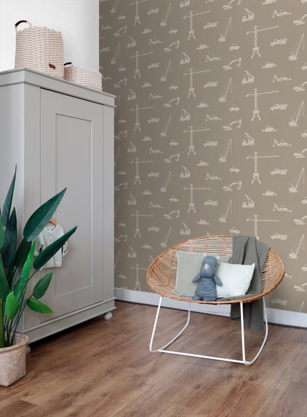 ESTAhome Tapete Fahrzeuge Taupe - 53 cm x 10.05 m - 139970