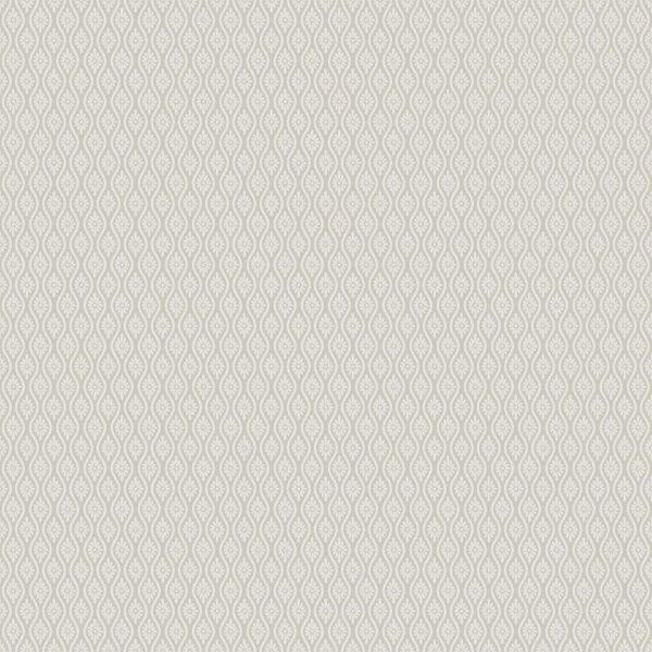 Wohnzimmer mit Sofa, Couchtisch, Zimmerpflanze und gemusterter Tapete