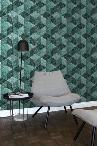 Origin Wallcoverings Tapete 3D Marmor Motiv Smaragdgrün - 53 cm x 10.05 m - 347319