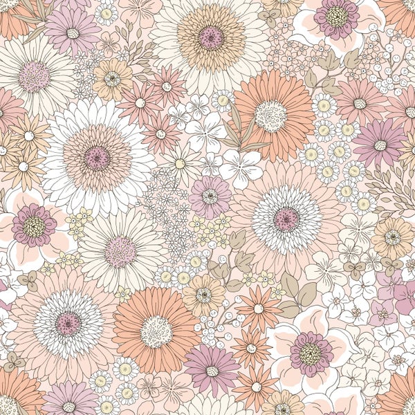 ESTAhome Tapete Retro Blumen Beige und Rosa - 50 x 900 cm - 131313