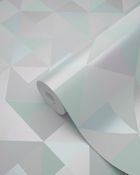 Origin Wallcoverings Tapete Dreiecke Pastellviolett, Pastell Mintgrün, Silbergrau und Pastellblau - 53 cm x 10.05 m - 337205