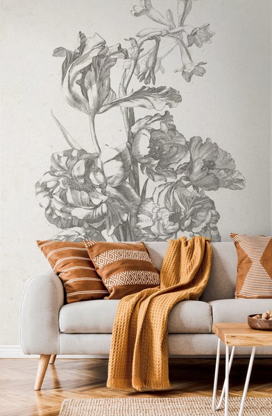ESTAhome Fototapete Blumenstillleben Schwarz-Weiß - 1,86 x 2,79 m - 158887