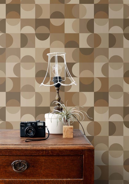 ESTAhome Tapete Kreise im Bauhaus-Stil Beige und Braun - 50 x 900 cm - 131239