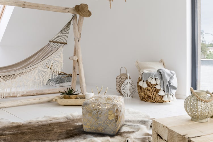 Pouf Hocker aus Leder Beige Quadrat 45 cm