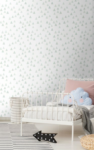 Walls4You Tapete Dreiecke Hellgrün und Weiß - 53 cm x 10.05 m - 935319