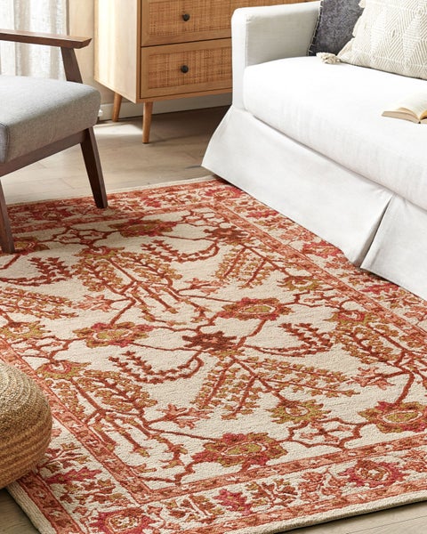 Teppich Wolle orange / beige 140 x 200 cm orientalisches Muster Kurzflor ADILCEVAZ