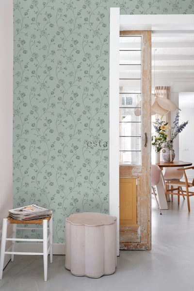 ESTAhome Tapete Toile de Jouy Rosen Graugrün - 53 cm x 10.05 m - 139314