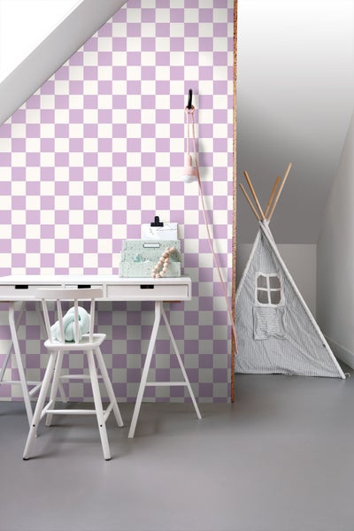 ESTAhome Tapete Karomuster Violett und Weiß - 53 cm x 10.05 m - 139997