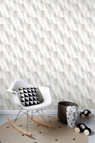 ESTAhome Tapete grafische Dreiecke Silber, Grau und Beige - 53 cm x 10.05 m - 138922
