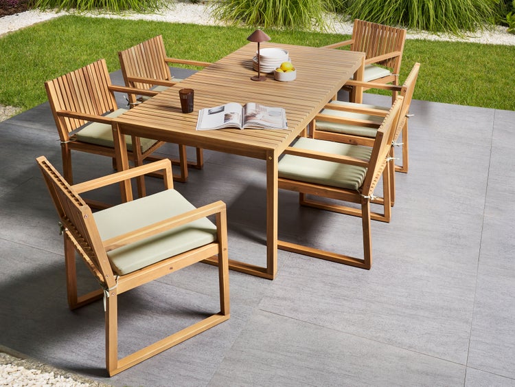 Gartenmöbel Set 8-Sitzer SASSARI PREMIUM inkl. Kissen zertifiziertes Akazienholz Hellgrün