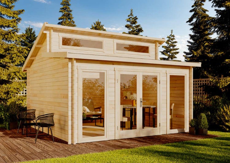 Alpholz Gartenhaus Narvig A aus Massiv-holz, Gerätehaus mit 40 mm Wandstärke, Garten Holzhaus inklusive Montagematerial, Geräteschuppen Größe: 420 x 420 cm| Pultdach