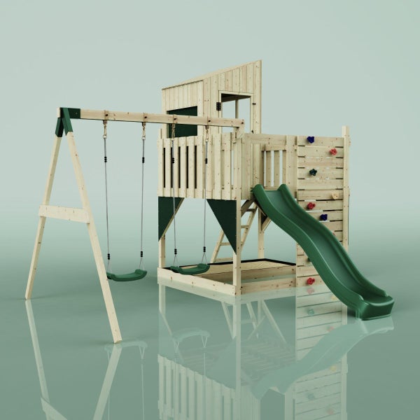 PolarPlay Spielturm Henry aus Holz in Grün Babyschaukel