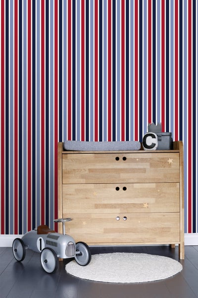 ESTAhome Tapete Streifen Marineblau und Rot - 53 cm x 10.05 m - 115816