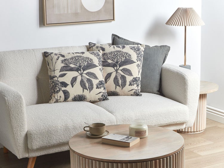 Dekokissen 2er Set ROSEMARY Baumwolle 45 x 45 cm Grau Blumenmuster