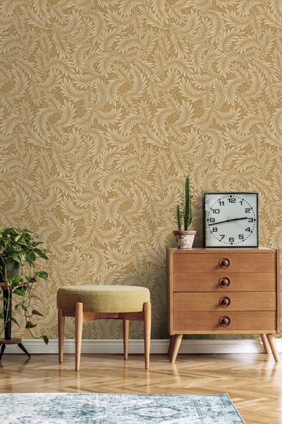 ESTAhome Tapete Blätter Ockergelb - 50 x 900 cm - 131145