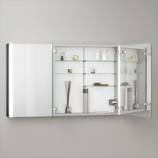 KEUCO Royal Mia Aufputz-LED-Spiegelschrank 120cm, 3 Türen, Spiegelheizung, Seiten schwarz