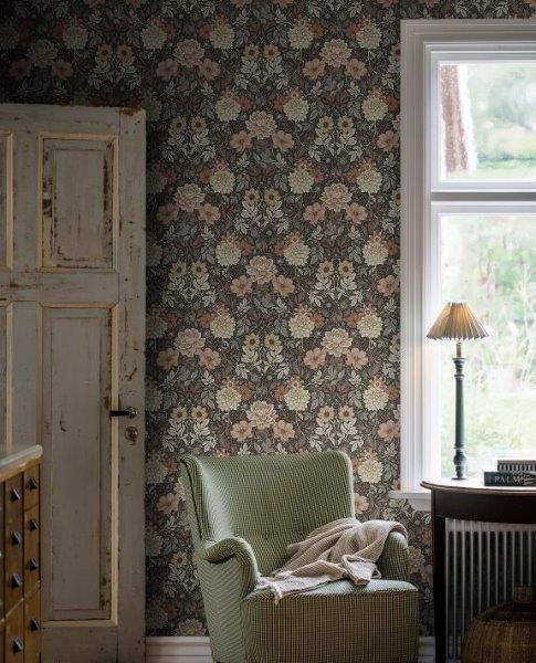 Borastapeter Tapete Blumenmuster im Jugendstil Braun - 53 cm x 10.05 m - 660399
