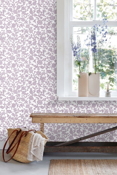 ESTAhome Tapete Blumenmuster Violett - 50 x 900 cm - 131521