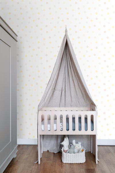 Origin Wallcoverings Tapete Punktmuster Pastellgelb, Hellgrau und Crème-Beige - 53 cm x 10.05 m - 347512
