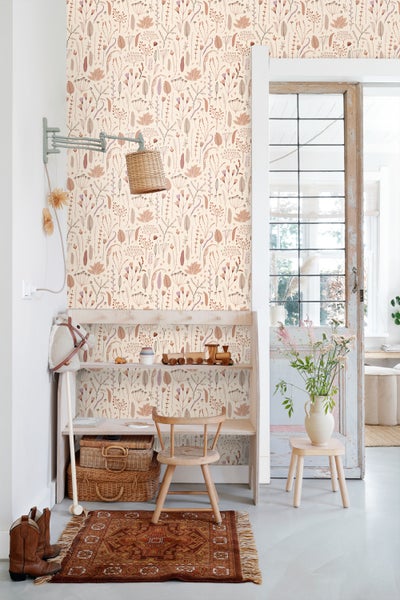 ESTAhome Tapete Feldblumen Beige, Terrakotta und Lila - 50 x 900 cm - 131161