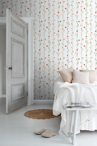 Sanders und Sanders Tapete Blumen Orange, Grün und Weiß - 53 cm x 10 m - 640174