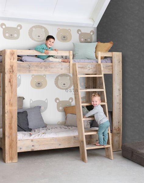 ESTAhome XXL-Vliestapete Tierköpfe Beige, Braun und Grau - 50 x 837 cm - 158932