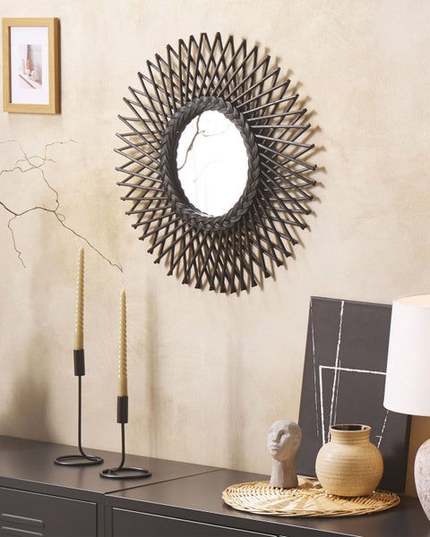 Wandspiegel TAGOLU 60 cm 60 cm Rattan Schwarz