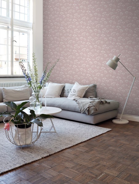 ESTAhome Tapete Doldenblütler Altrosa und Weiß - 53 cm x 10.05 m - 139103