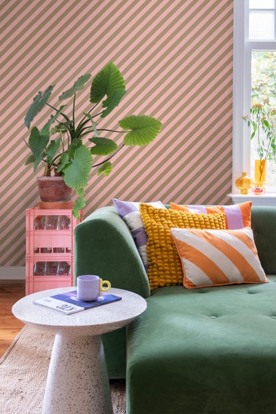 ESTAhome Tapete Streifen Rosa und Beigebraun - 50 x 900 cm - 139955