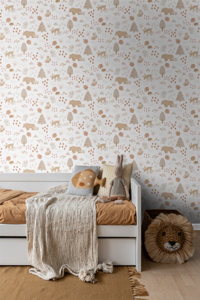ESTAhome Tapete Wald mit Waldtieren Weiß und Beige - 53 cm x 10.05 m - 139611