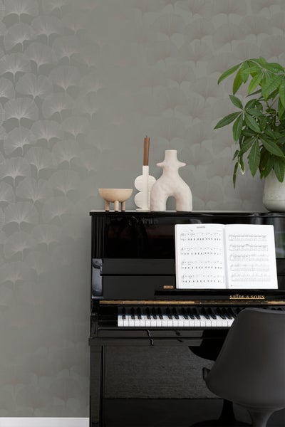 Origin Wallcoverings Tapete Ginkgoblätter Grau - 53 cm x 10.05 m - 347731