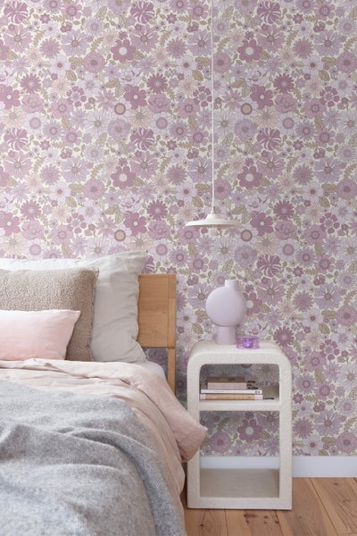 ESTAhome Tapete Retro Blumen Violett - 50 x 900 cm - 131248