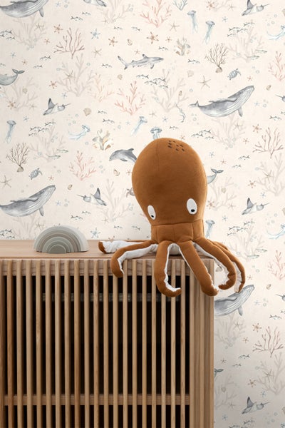 ESTAhome Tapete Unterwasserwelt Hellbeige und Graublau - 50 x 900 cm - 131260