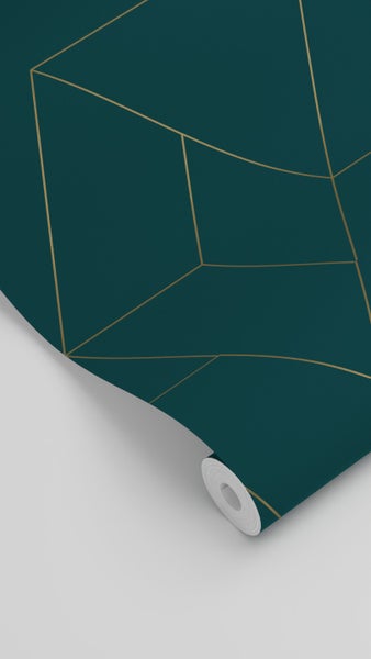 ESTAhome Tapete grafische Linien Petrolblau und Gold - 50 x 900 cm - 139947