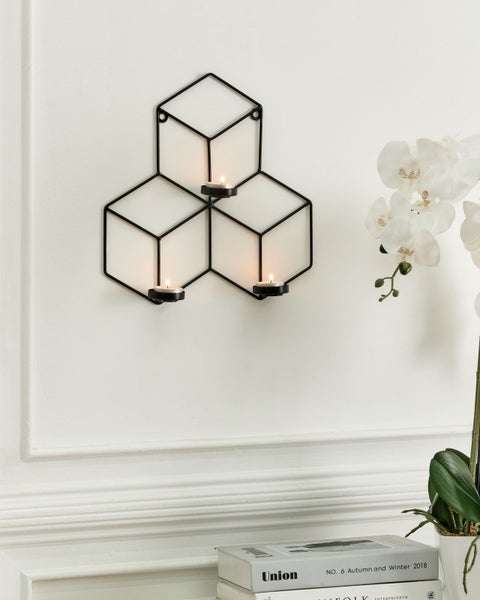 Dekorative Wandhalterung mit drei Teelichthaltern in sechseckiger Form