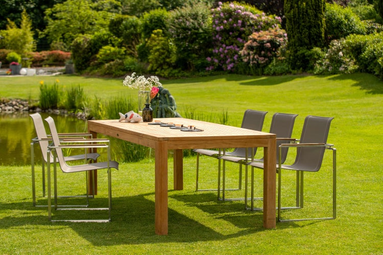 Gartenstuhl Edelstahl Teak für Garten Terrasse Balkon stapelbar wetterfest modern