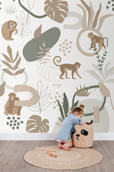 ESTAhome Fototapete Affen Beige und Grün - 200 x 279 cm - 159244