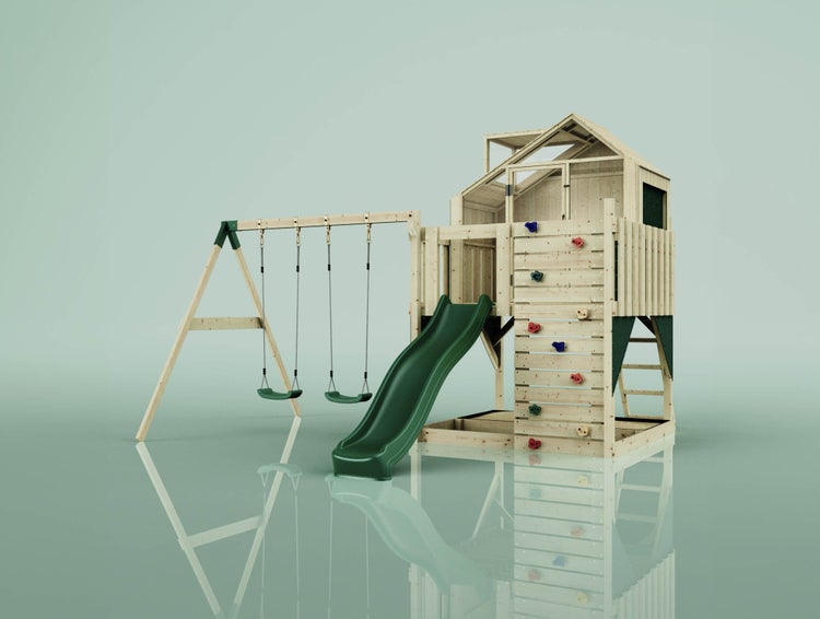 PolarPlay Spielturm Lasse aus Holz in Grün Babyschaukel