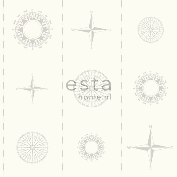 ESTAhome Tapete Windrosen Silber - 53 cm x 10.05 m - 136424