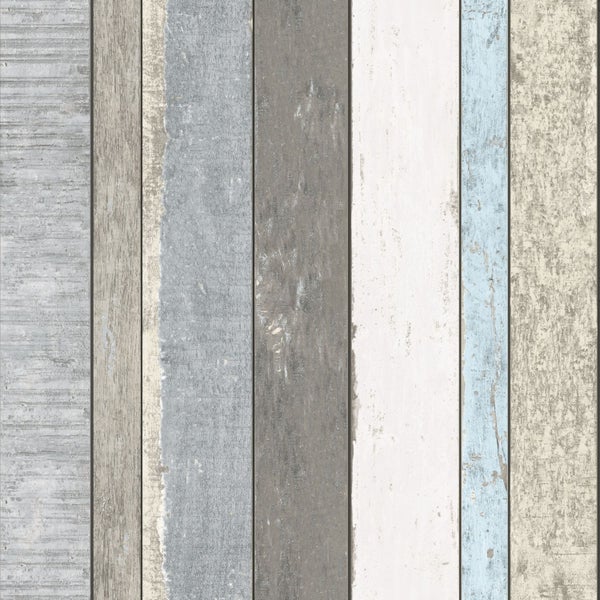 Walls4You Tapete Holz-optik Grau, Blau und Beige - 53 cm x 10.05 m - 935286