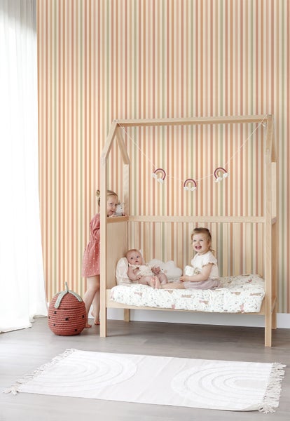 ESTAhome Tapete Streifen Rosa und Grün - 50 x 900 cm - 131606