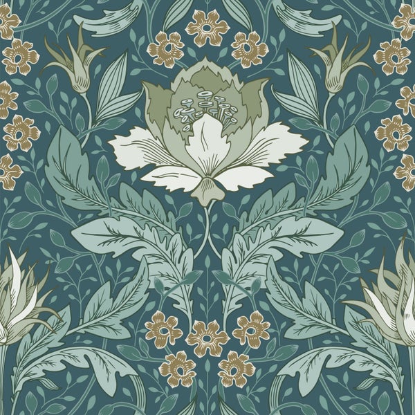 ESTAhome Tapete Blumenmuster im Jugendstil Seegrün - 50 x 900 cm - 131082