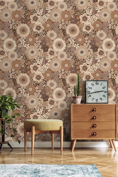 ESTAhome Tapete Retro Blumen Braun - 50 x 900 cm - 131316