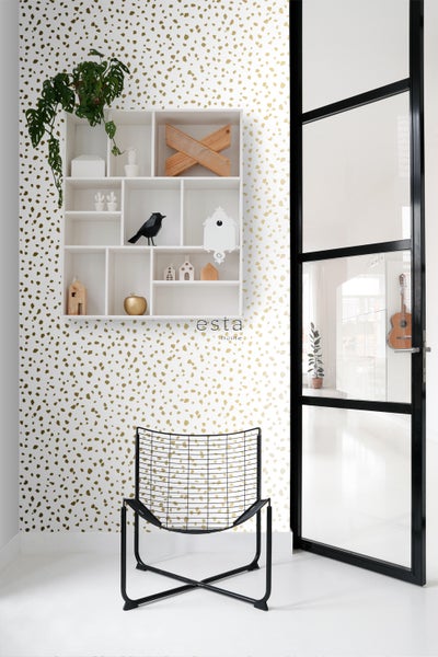 ESTAhome Tapete Terrazzo-Motiv Weiß und Gold - 53 cm x 10.05 m - 139133