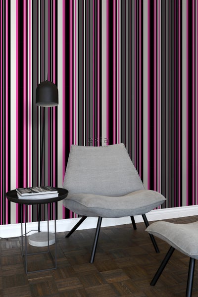 ESTAhome Tapete Streifen Rosa und Schwarz - 53 cm x 10.05 m - 116534