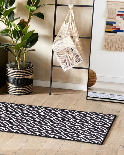 Teppich schwarz / weiß 60 x 200 cm geometrisches Muster Kurzflor KARUNGAL
